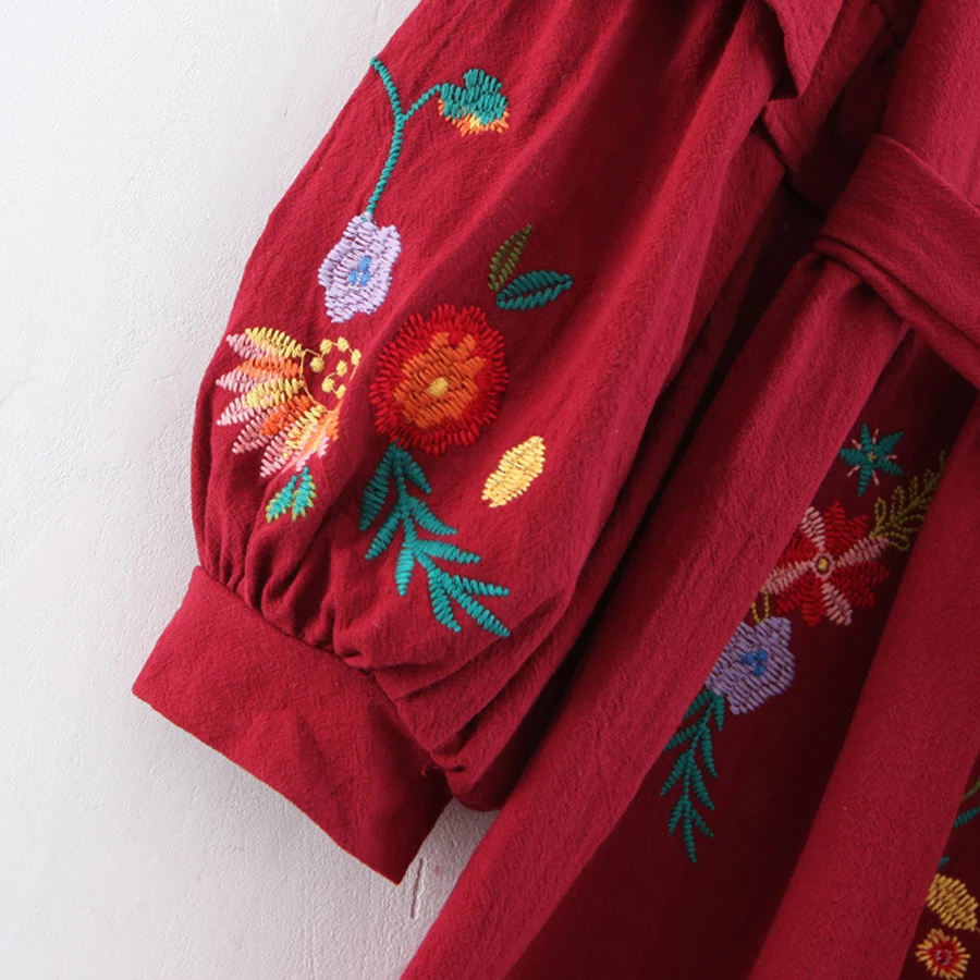TEELYNN long dress vintage floral Embroidery cotton lantern sleeve boho dresses Square collar women vestido | Женская одежда