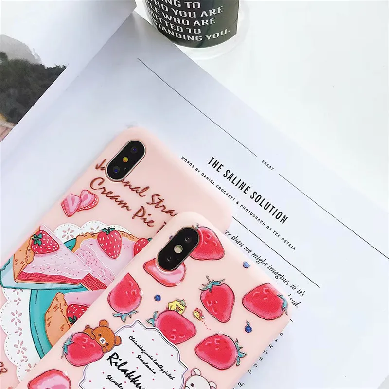 Good quality fashion pink Strawberry Cake Case For iPhone XS MAX XR X 7 8 Plus 6 6s back Cover Fundas Coque SZ199 |