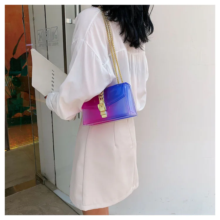 8 Colors Fashion Jelly Bag Casual Panelled Chain Shoulder Messenger Bags Summer Transparent Women Purse and Handbags Channel Bag