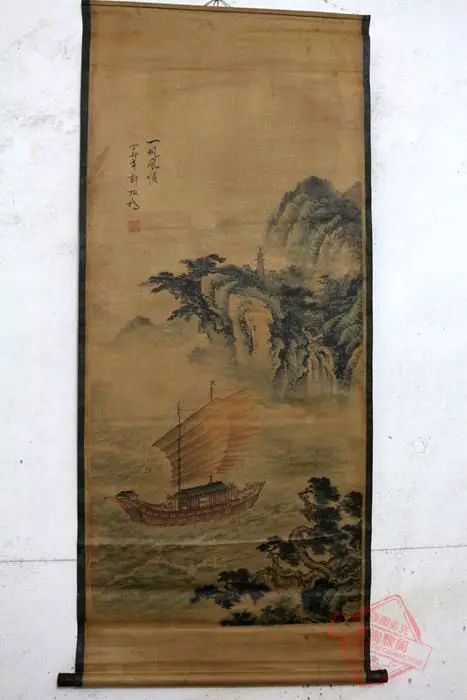 Редкая старая китайская живопись QingDyansty, навигация, изысканный дизайн, ручная работа, древняя, бесплатная доставка Редкая старая китайская живопись QingDyansty, навигация, изысканный дизайн, ручная работа, древняя, бесплатная доставка