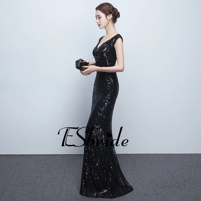 2017 Новое Прибытие Вечерние Платья V Шеи Без Рукавов Блестками Длина Пола Длинные
