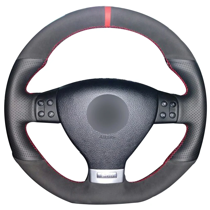 

Black Synthetic Leather Black Suede Red Marker Steering Wheel Cover for Volkswagen Golf 5 Mk5 GTI VW Golf 5 R32 Passat R GT 2005