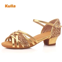 gold latin salsa dance shoes kids glitter soft sole dance shoes girls low heels 3 5cm outdoor wholesale women jazz dancing shoes