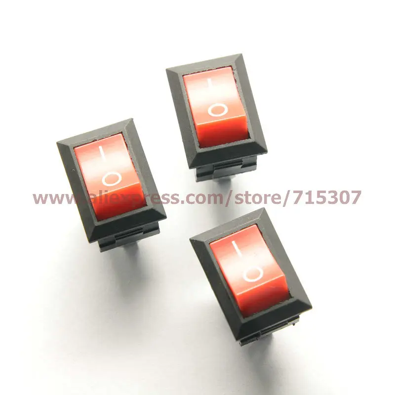 PHISCALE 10 шт./лот 2Pin 6A 250 В Красный кнопочный одиночный клавишный переключатель