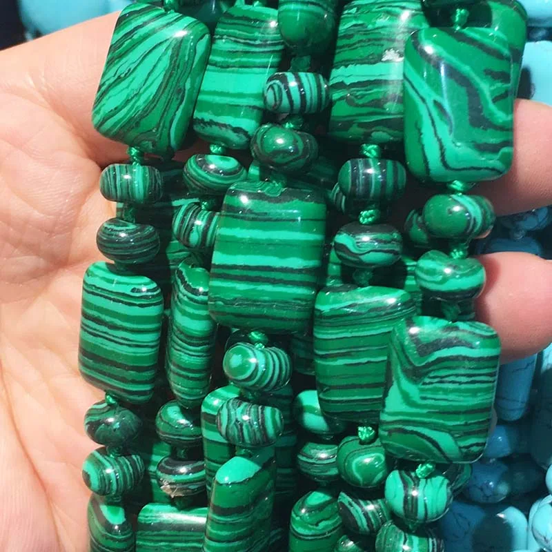Malachite Ожерелье из натурального камня ожерелье из розового кварца 23 Цвета на выбор 13X18 мм 6x8 мм 18 дюймов - Окраска металла: Malachite