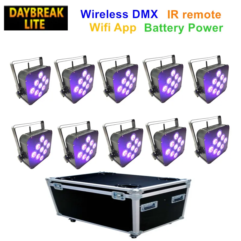 Flightcase 10 шт. плоский led par аккумулятор Wi Fi удаленное мытье освещение сценическое