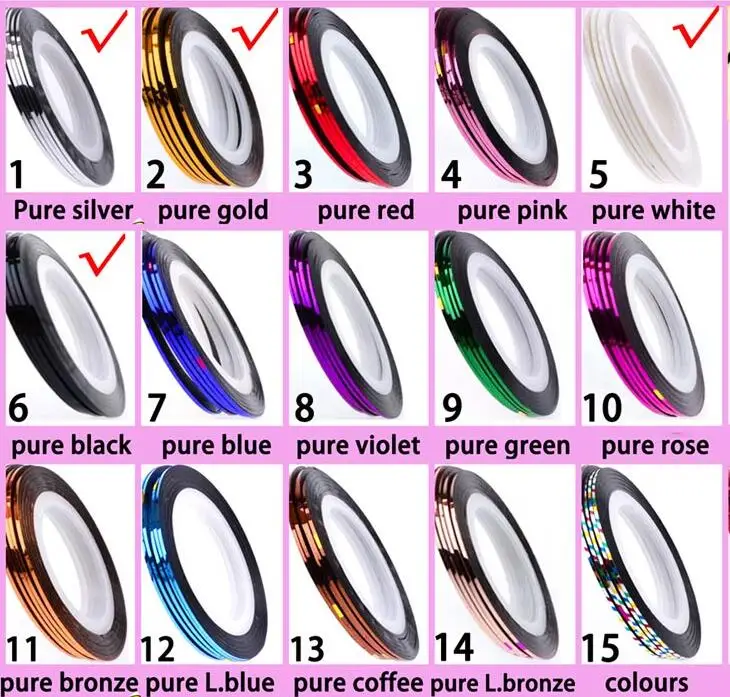 

50Rolls Nail Tape Mixed Color Foil Polish Tape Line Nail Art Sticker 3D Nail Striping Foil Roll Beauty Tips For Nails, NC017