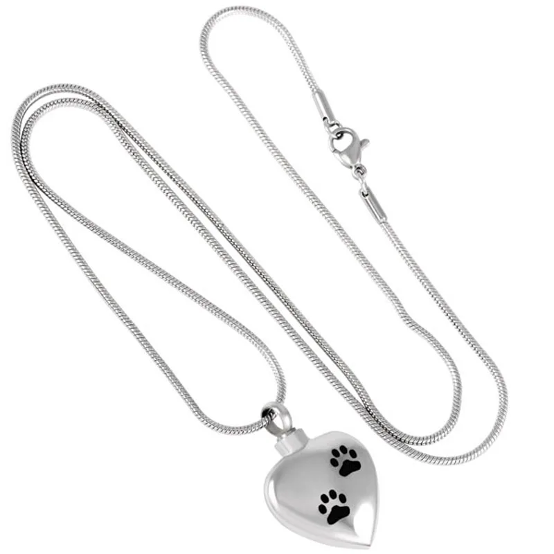 

IJD8382 Stainless Steel Pet Dog Paw Prints Heart Cremation Pendant Ashes Urns Keepsake Memorial Necklace Hold For Jewelry