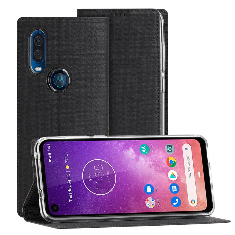 Винтажный тканевый чехол-книжка для Motorola Moto One Vision, кошелек с отделением для карт, магнитный чехол-книжка для Motorola Moto One Vision - Цвет: black