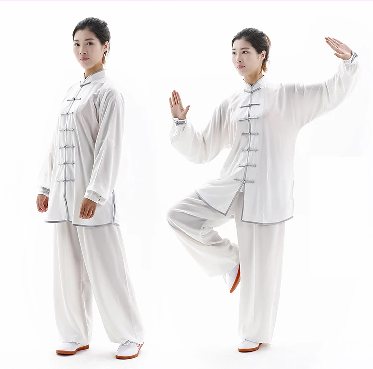 Унисекс 15 цветов единоборств набор мужской женский длинный рукав Стенд Воротник Одежда Костюм Униформа костюм кунгфу ушу набор шелк Тай Чи одежда