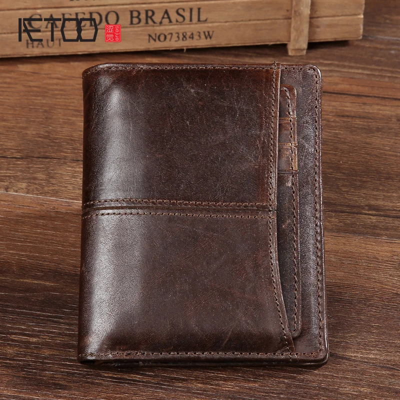 Мужской кожаный кошелек AETOO винтажный в ретро стиле с воском|mens vintage wallet|money