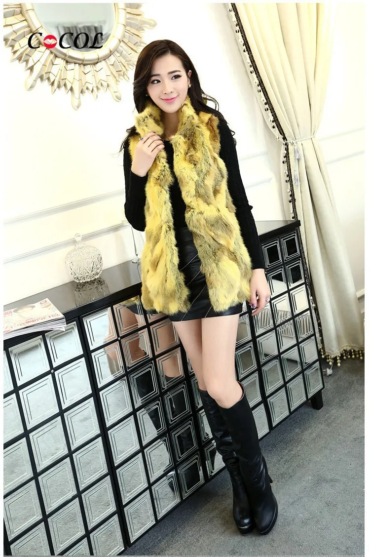 Женский Длинный жилет из натурального кроличьего меха зимняя куртка большого