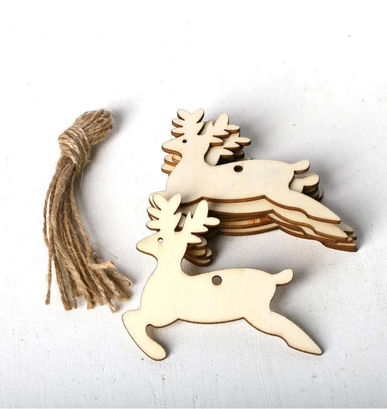 10PCS/ Lot Xmas Hanging Wooden Ornaments DIY Christmas Deer Head Party Decorations For Home Kids Gifts | Дом и сад