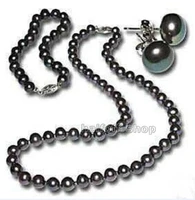 rare 7 8mm black tahitian pearl necklace bracelet earring 1 set aanoble style natural fine jewe free shipping