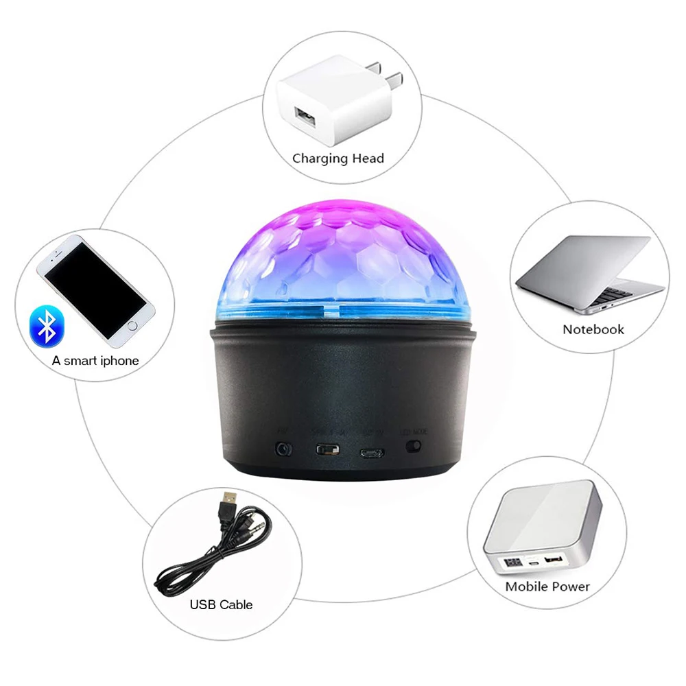 Диско ламсветильник светодиодная с Bluetooth динамиком и пультом ДУ 9 цветов|Ночники|