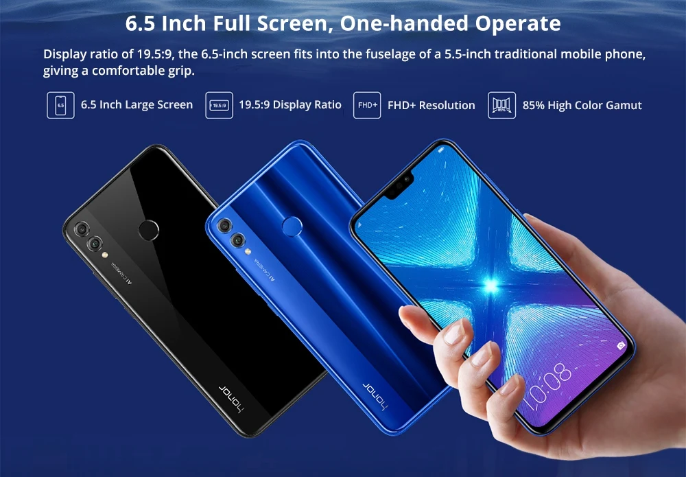 Honor 8X global rom смартфон 6,5 ''полный экран OTA обновление Android 8,1 Восьмиядерный отпечаток пальца