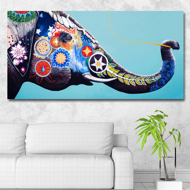 Красочная Абстрактная живопись слон рисунок на холсте Настенная картина для