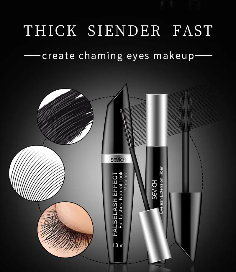 Sevich Eyelash Beauty Makeup set 2 pcs Mascara+ 4D Silk Fiber Waterproof Cosmetic Length Extension Black Eyelash Long Lasting