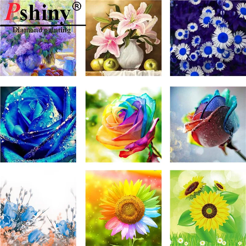 PSHINY 5D DIY Алмазная вышивка продажа синие розы цветы картины из кристаллов полная