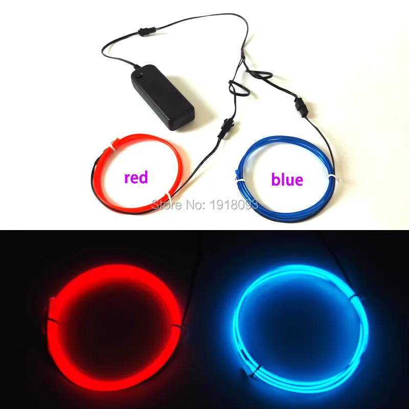 

Cheap! Hot 2.3mm 1M 2pieces flexible EL wire Energy saving neon light Rope tube with 3V Drive LED Strip Toys Model Decoration