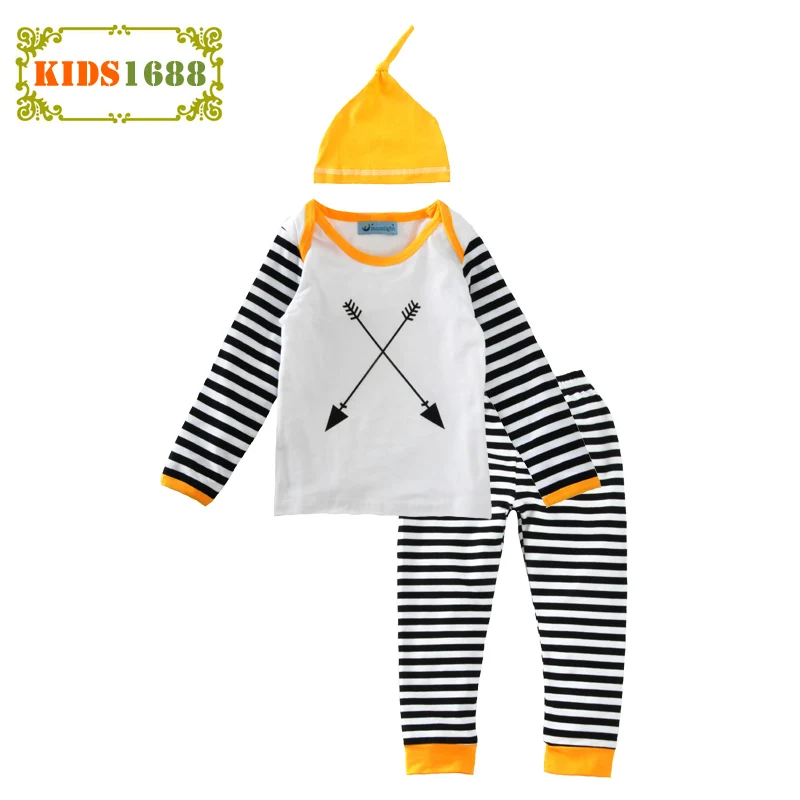 

Autumn Toddler Boy Clothing Set 2017 New Arrow Print T-shirt+Stripe Pants+Cap 3pcs Girl Boy Set Spring Long sleeves Kids Clothes