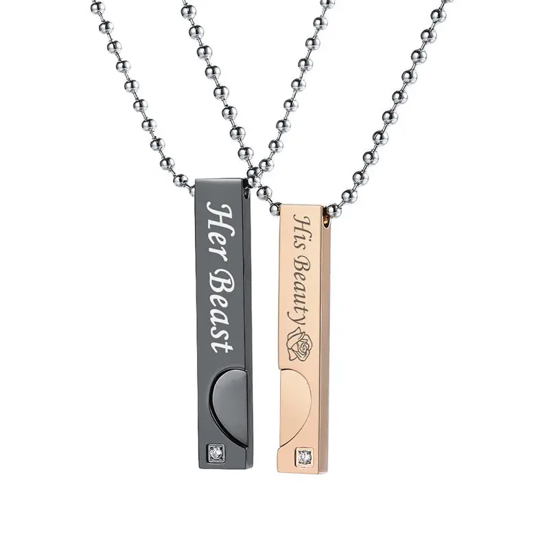 V.Ya Drop Shipping Unique Gifts for Lover &quotHis Beauty&quot&quotHer Beast&quot Couple Necklace Stainless Steel Necklaces Women Men Jewelries |