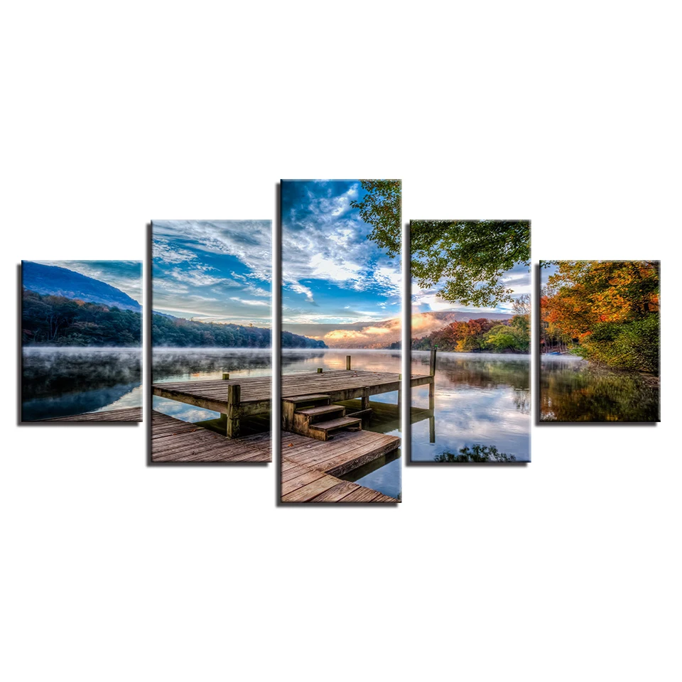 5 шт. настенные картины на холсте с изображением лесного моста и озера|wall art|scenery