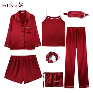 Пижама женская атласная с длинным рукавом, 7 шт.