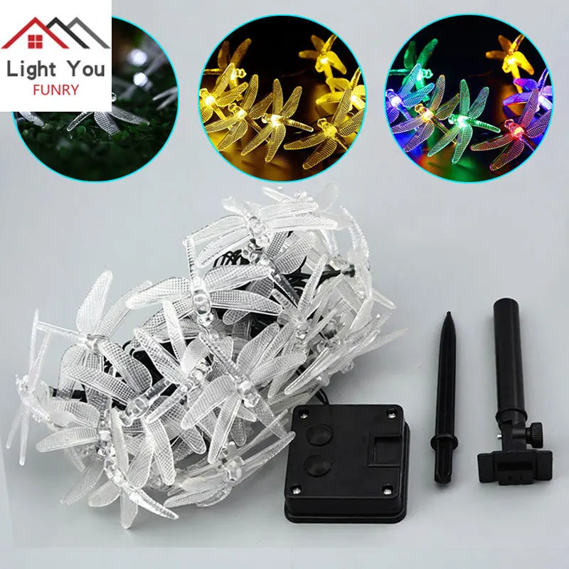 4 м 20LED Солнечная Стрекоза фестиваль украшения световые струны Хэллоуин наружные