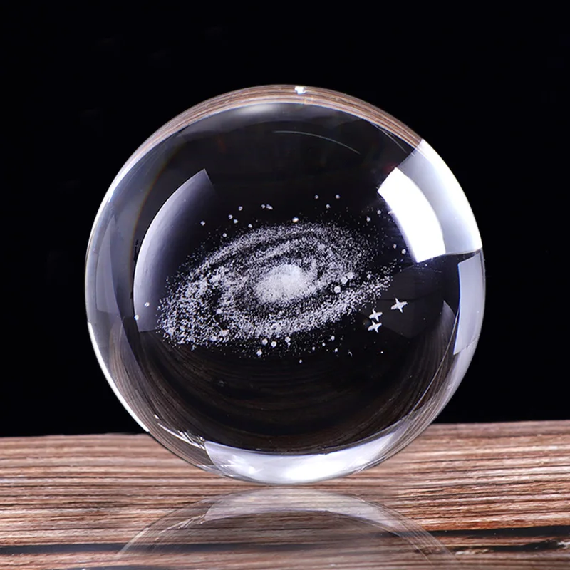 60/80 мм 3D лазерной гравировкой Galaxy хрустальный шар Миниатюрная модель с украшением в виде кристаллов ремесло Стекло подставку для настольного тенниса для Декор для дома подарок Прямая