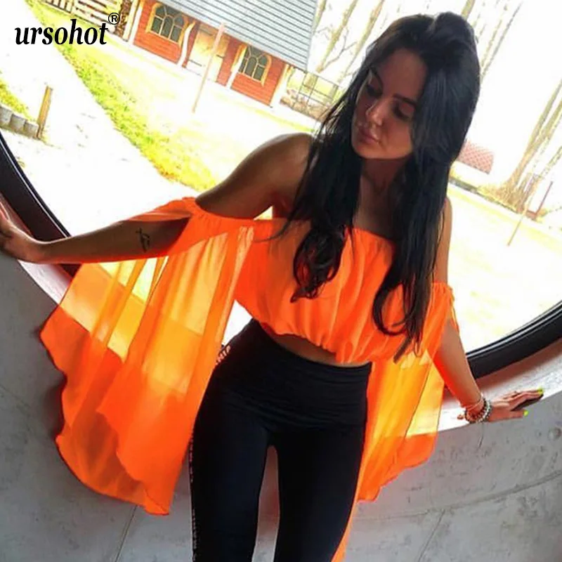 Ursohot шифоновая блузка с открытыми плечами и длинным рукавом рубашки для женщин