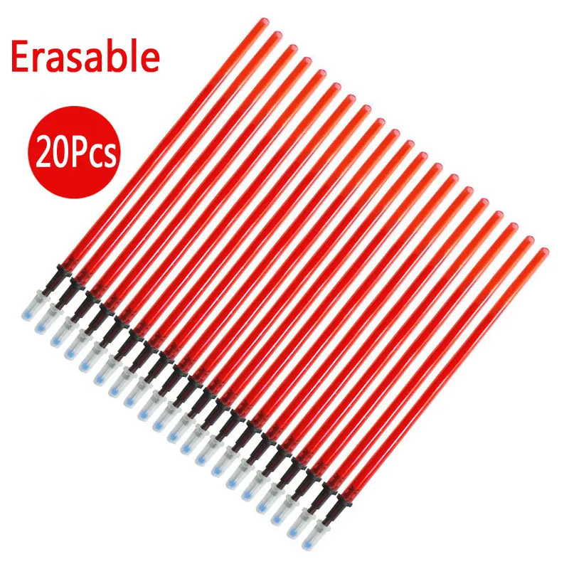 20pcs red ink 0,5 мм 20 шт./компл. стираемая ручка заправки зажигалок красный/синий/черные чернила или 3 шт./компл. гелевая ручка стержень со стираемыми чернилами записи для школьные канцелярские принадлежности - Цвет: 20pcs red ink