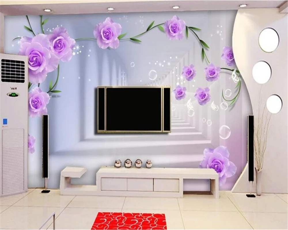 

Beibehang Custom 3D Photo Wallpaper 3D Stereo Purple Rose Mural Living Room Bedroom TV Background Wallpaper papel de parede