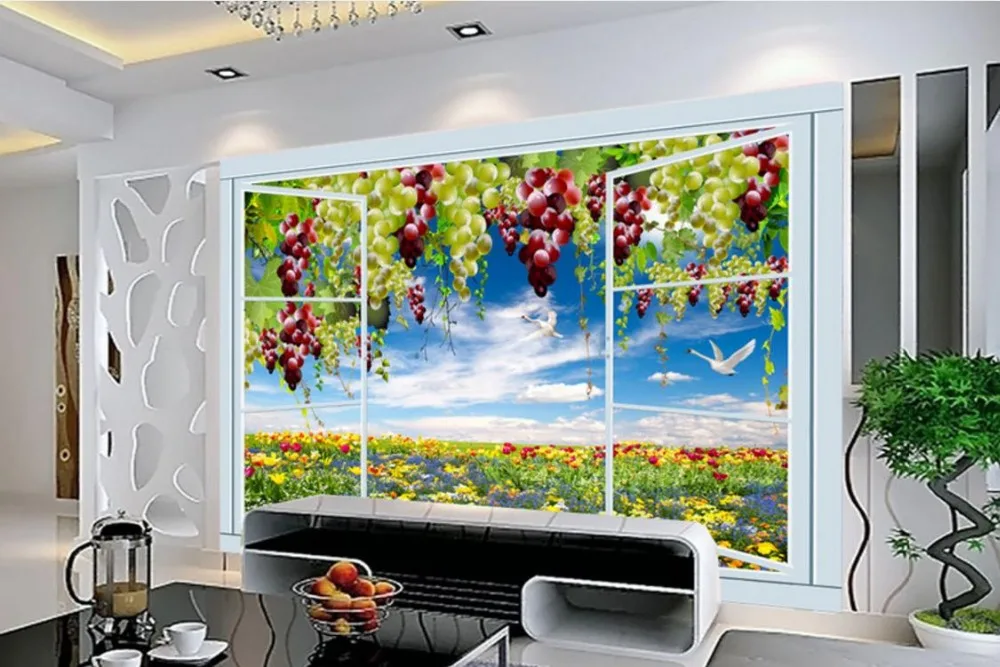 Пользовательские Настенные обои за пределами моря виноград стереоскопические 3d