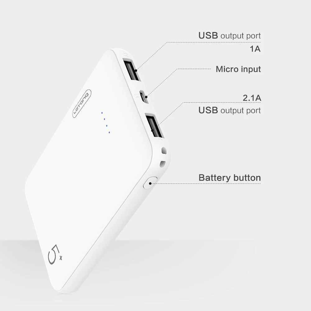 Letang мини портативный карманный повербанк внешний аккумулятор с двумя usb портами