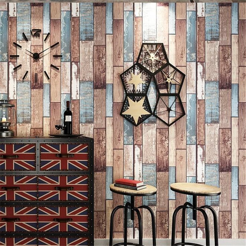 Beibehang Retro Wood grain Waterproof Thick Wallpaper Hotel 3D living room Background Interior papel parede | Обустройство дома