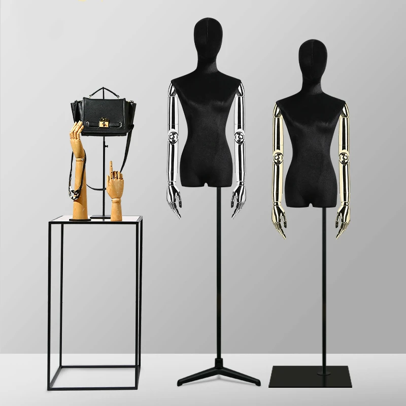 

Black flannelette with gold or slivery arm Lady mannequins window Display wedding veil fashion dress Upper-Body dummy prop