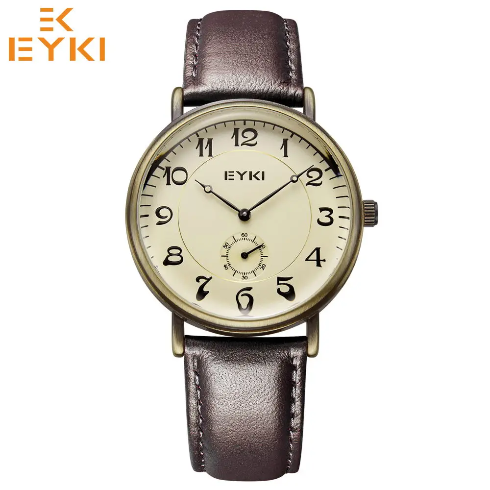Brown Yellow Men EYKI наручные часы в стиле ретро, топ, мужские, женские часы, водонепроницаемые, кожаный ремешок, кварцевый механизм, Relogio Feminino masculino Montres Homme - Цвет: Brown Yellow Men