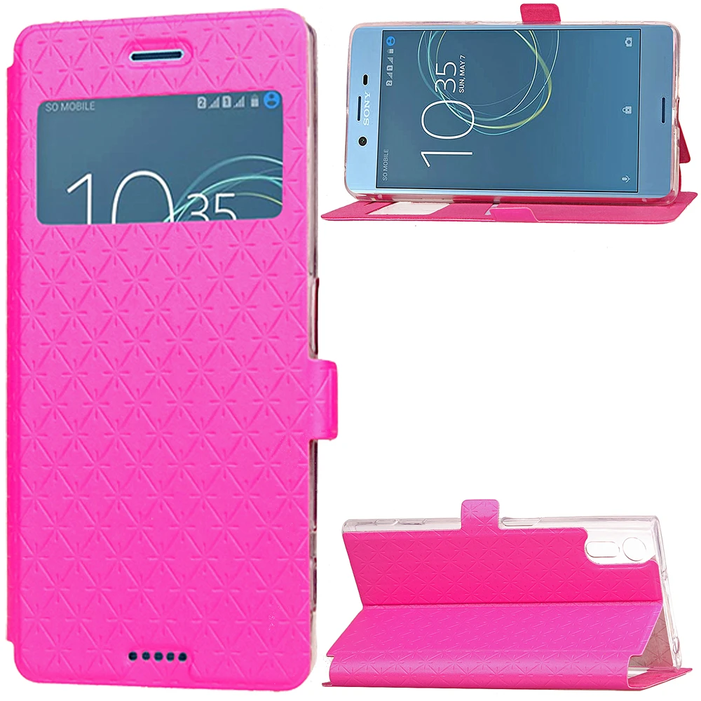 Fashion Window View Leather Case Flip Stand Card Slot Cover for Sony XZ XR X Compact XA | Мобильные телефоны и аксессуары