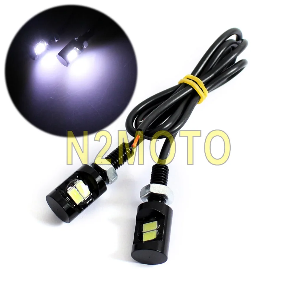 

2pcs White LED Licence Plate Bolt Light Black Number Plate Lights for Honda Suzuki Kawasaki Motorcycle UTV Off Road