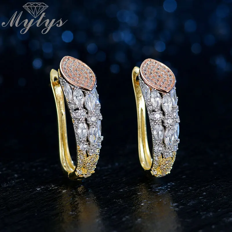 Женские серьги кольца Mytys роскошные золотого цвета с кубическим цирконием для