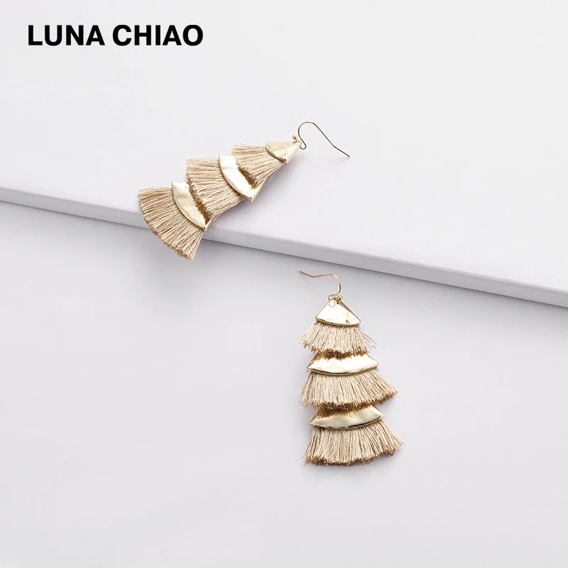 LUNA CHIAO, модные серьги Brincos, трехслойные, с бахромой, женские серьги, висячие серьги, ювелирное изделие для женщин