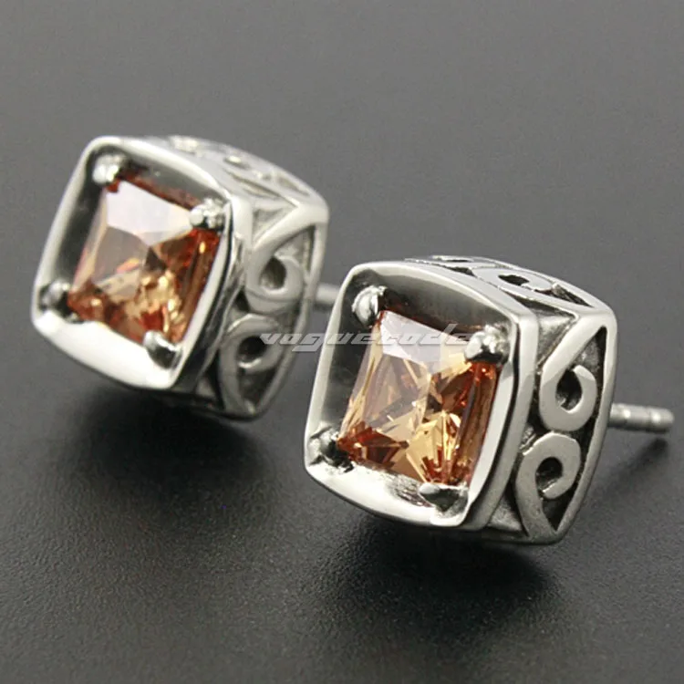 

316L Stainless Steel Champagne CZ Stone Fashion Stud earrings 4Y009(2 Pieces)