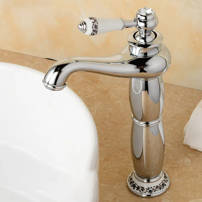Кран для раковины в античном стиле горячей и холодной ванной комнаты высокий