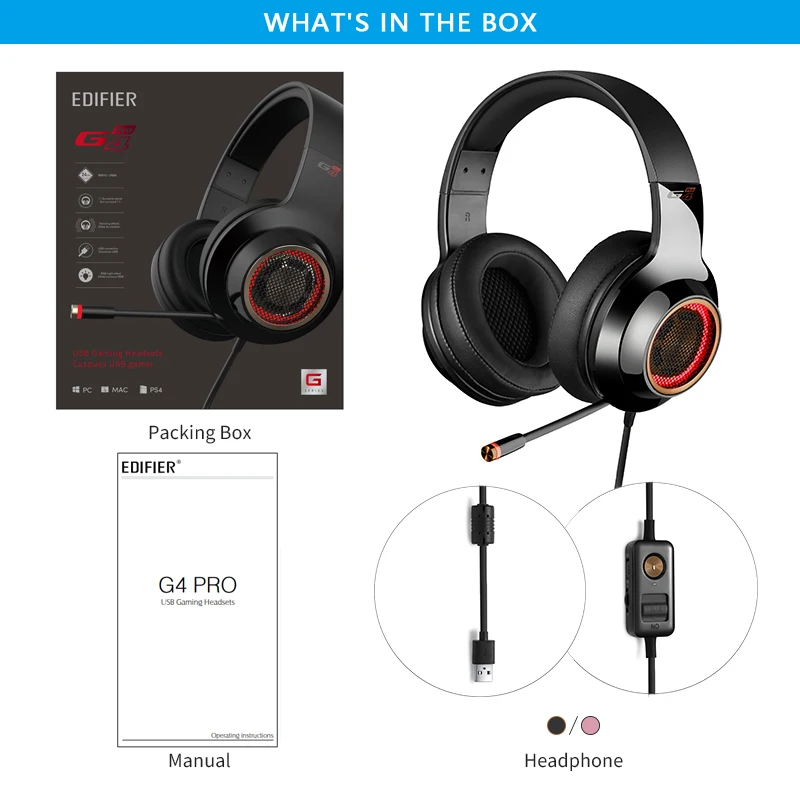 Игровая гарнитура EDIFIER G4 Pro со встроенным виртуальным 7,1 объемным звуком RGB подсветка Волшебная Голосовая функция выдвижной микрофон