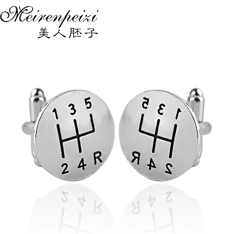 

High Quality Gear Stick Car Cufflinks For Men Silver Plated Cars Transmission Retro Cuff Links Male Shirt Wedding Business Gift