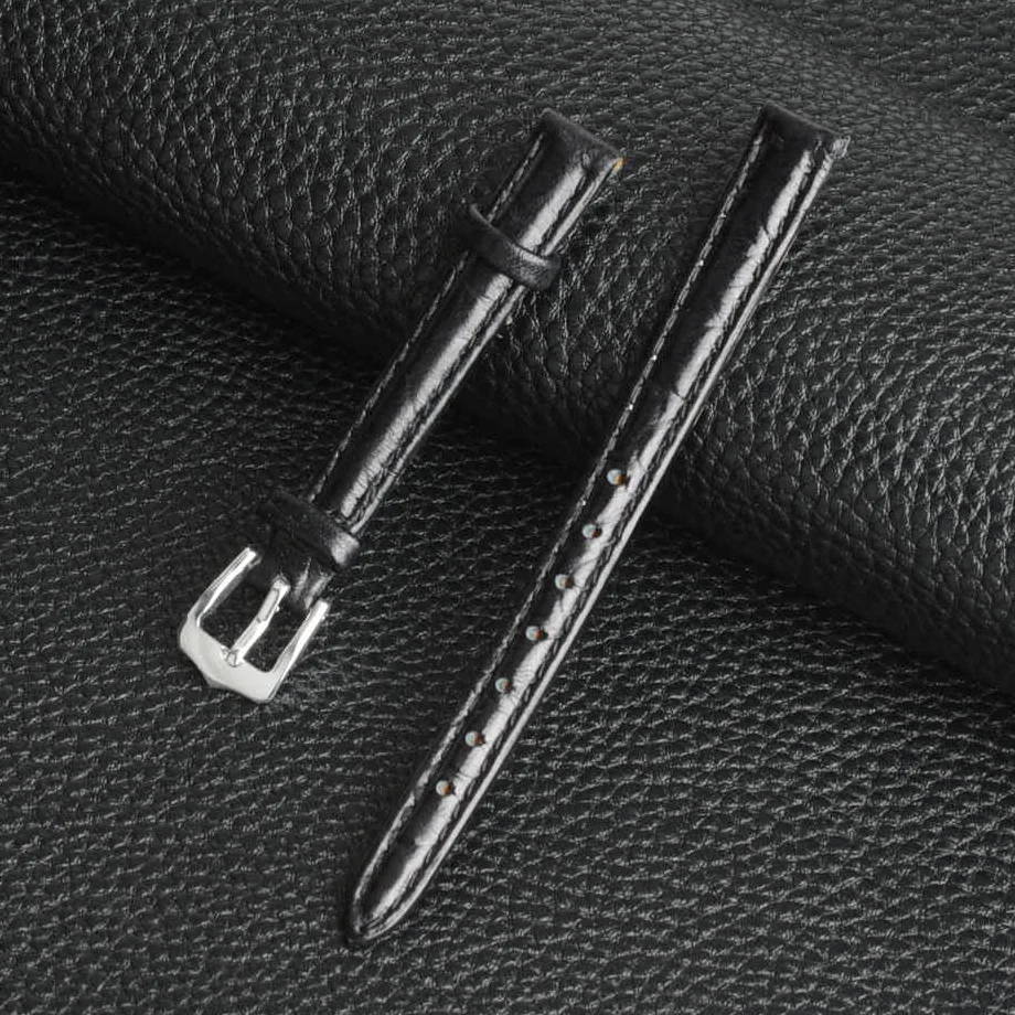 Абсолютно новые 12 мм часы из натуральной кожи ремешок для часов Черная модель 1