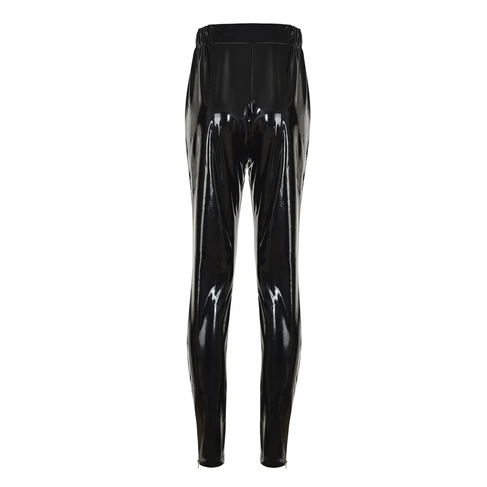

Hot Leggings Womens Leather High Waist Leggings Wet Look Stretch Trousers Stage Leather Leggings Mujer