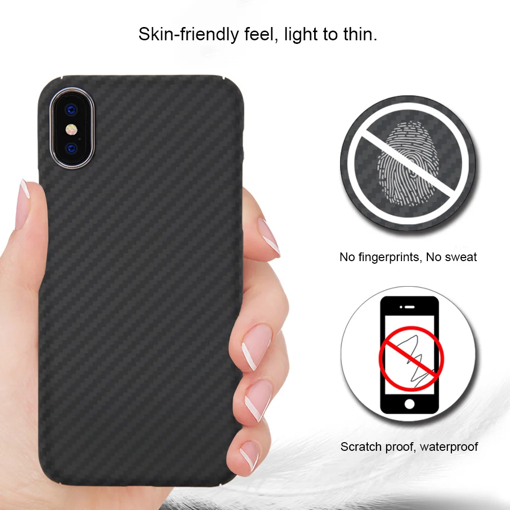Роскошный Ультратонкий черный чехол из углеродного волокна для iPhone X задняя