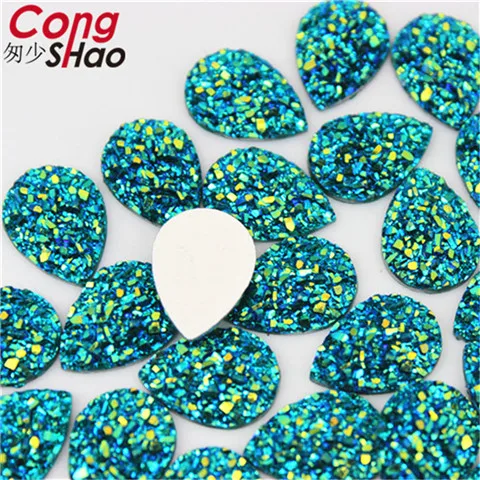 Blue-green AB Новые Bling AB цвета 50 шт. 13*18 мм минеральная поверхность капли смолы Стразы с плоской задней частью камень Кабошон DIY Свадебные украшения 8Y29 - Цвет: Blue-green AB